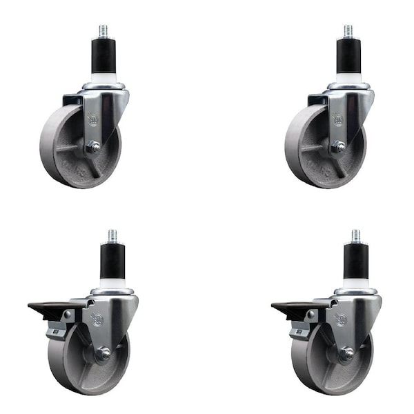 4'' Semi Steel Wheel Swivel 1-1/2'' Expanding Stem Caster Set 2 Brakes, 4PK